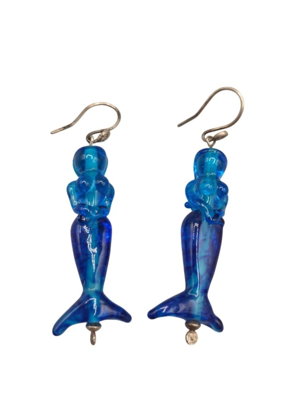 Handcrafted Blue Glass Mermaid Earrings Swirl Detail Fishhooks 10 Grams